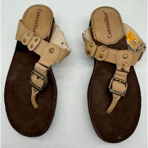 Cat By Caterpillar Women's Leather Thong Sonora Sandals W/ Studs Size 6 Beige